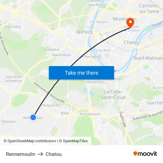 Rennemoulin to Chatou map