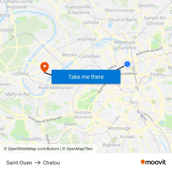 Saint-Ouen to Chatou map