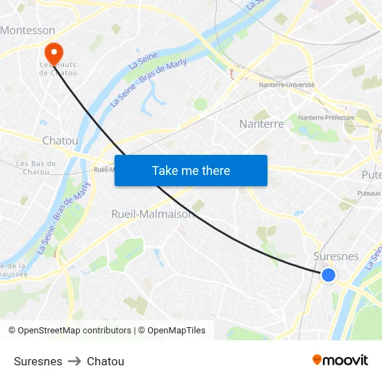 Suresnes to Chatou map
