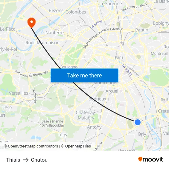 Thiais to Chatou map