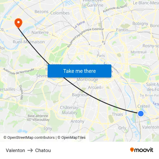 Valenton to Chatou map
