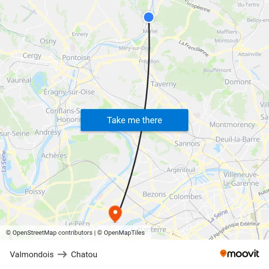 Valmondois to Chatou map