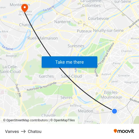 Vanves to Chatou map