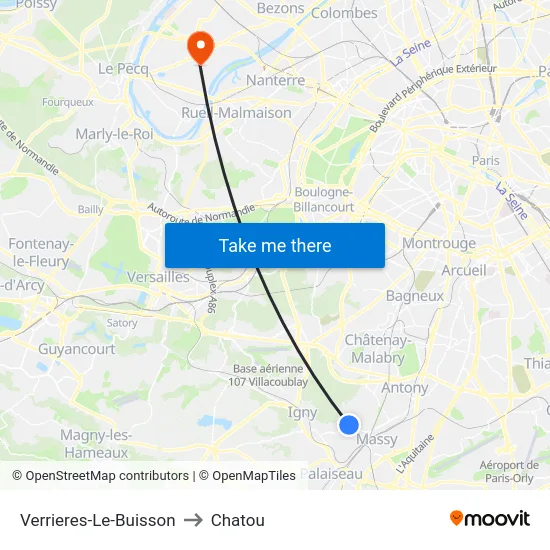 Verrieres-Le-Buisson to Chatou map