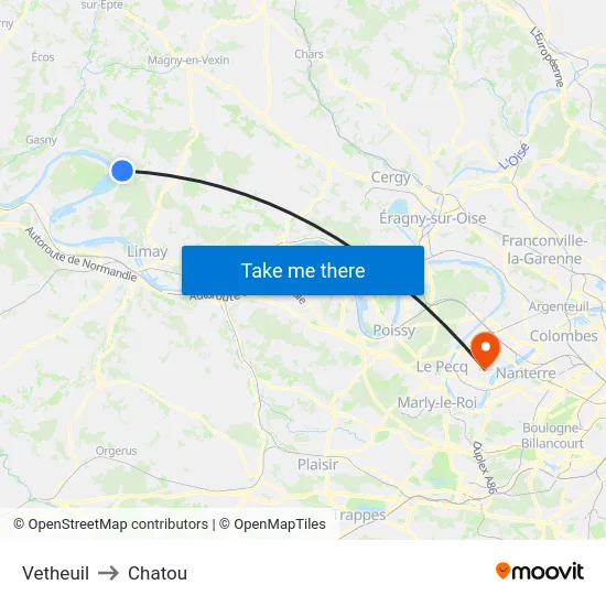 Vetheuil to Chatou map