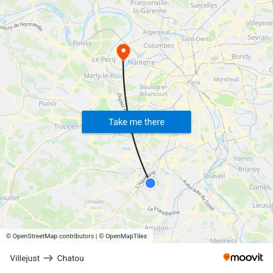 Villejust to Chatou map