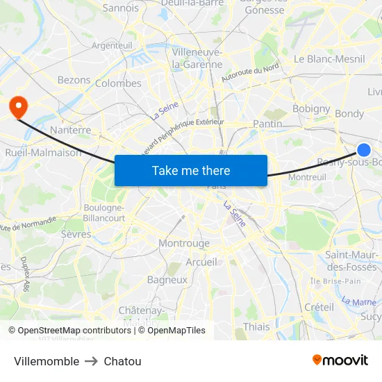 Villemomble to Chatou map