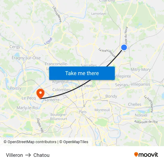 Villeron to Chatou map