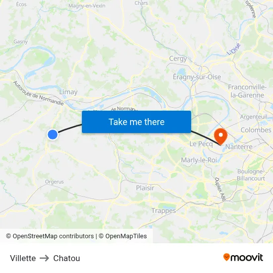 Villette to Chatou map