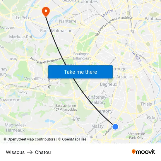 Wissous to Chatou map