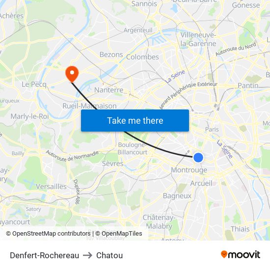 Denfert-Rochereau to Chatou map