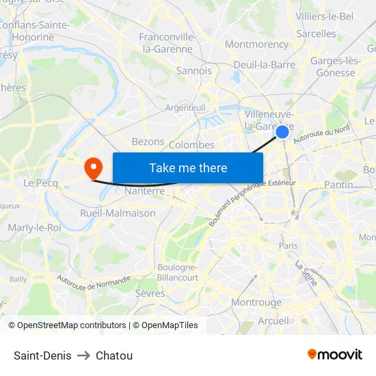 Saint-Denis to Chatou map