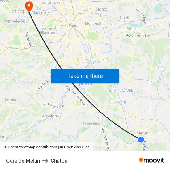 Gare de Melun to Chatou map