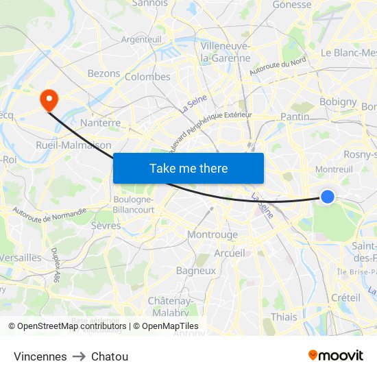 Vincennes to Chatou map