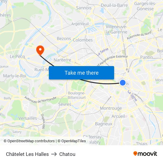 Châtelet Les Halles to Chatou map