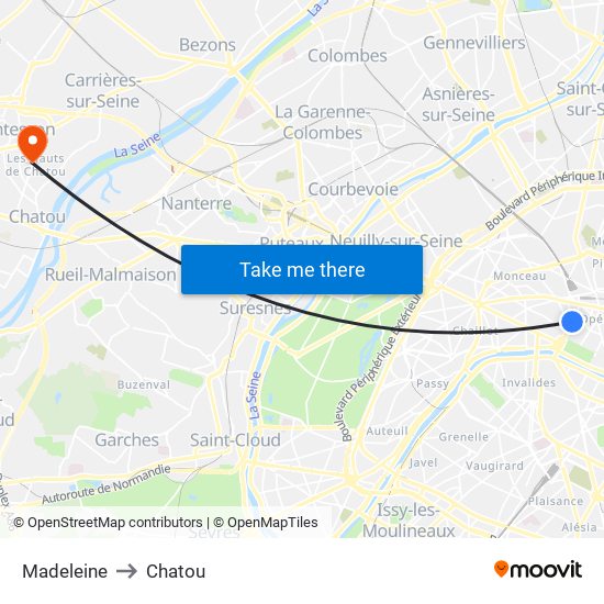 Madeleine to Chatou map