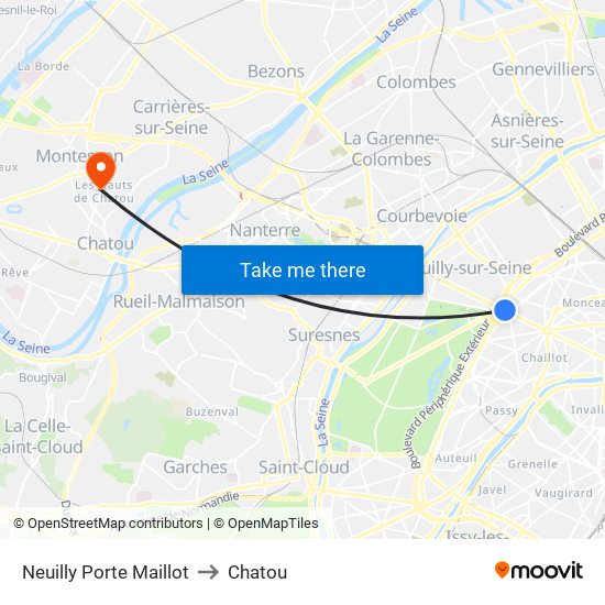 Neuilly Porte Maillot to Chatou map