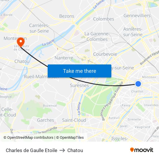 Charles de Gaulle Etoile to Chatou map