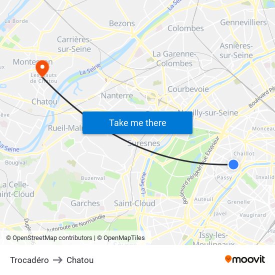 Trocadéro to Chatou map