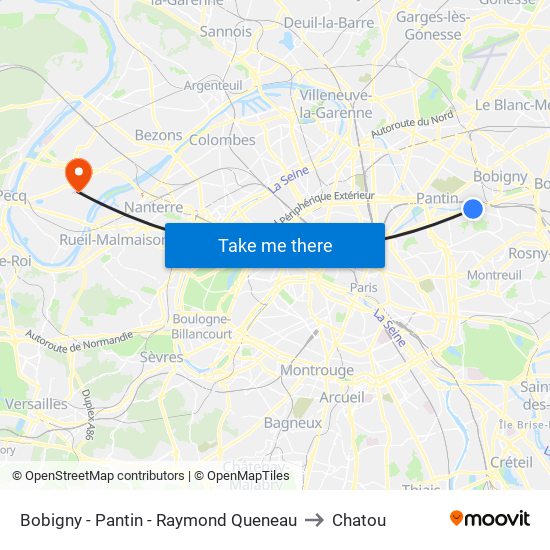 Bobigny - Pantin - Raymond Queneau to Chatou map