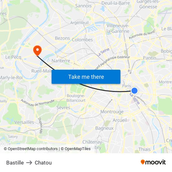 Bastille to Chatou map