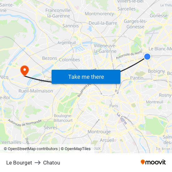 Le Bourget to Chatou map