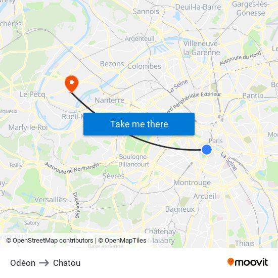 Odéon to Chatou map