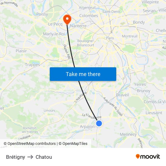 Brétigny to Chatou map