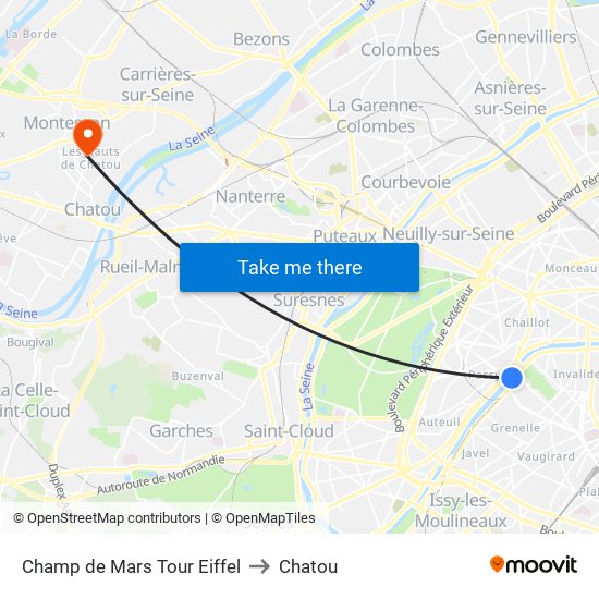 Champ de Mars Tour Eiffel to Chatou map