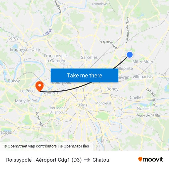 Roissypole - Aéroport Cdg1 (D3) to Chatou map