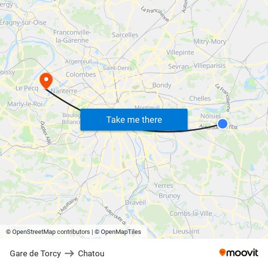 Gare de Torcy to Chatou map