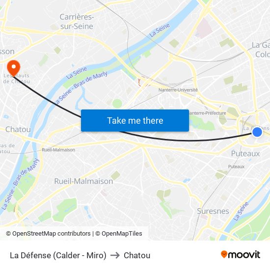 La Défense (Calder - Miro) to Chatou map