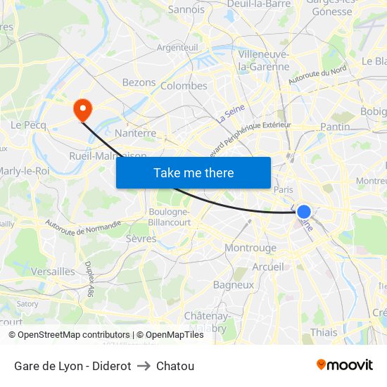 Gare de Lyon - Diderot to Chatou map