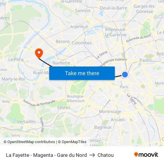 La Fayette - Magenta - Gare du Nord to Chatou map