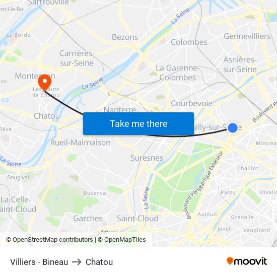 Villiers - Bineau to Chatou map
