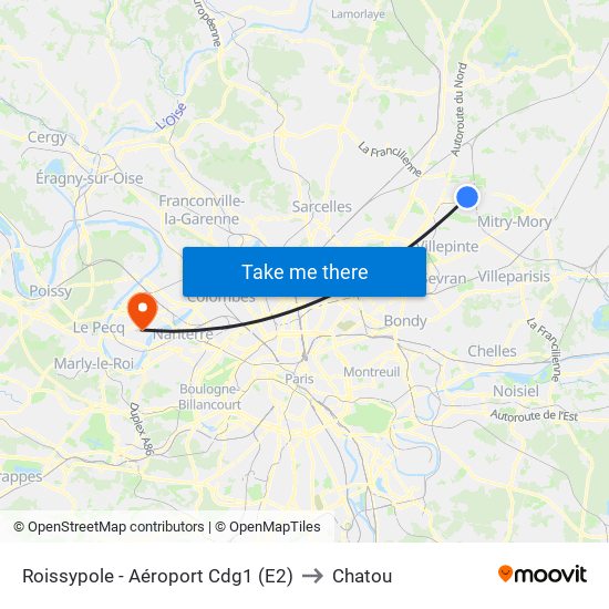 Roissypole - Aéroport Cdg1 (E2) to Chatou map