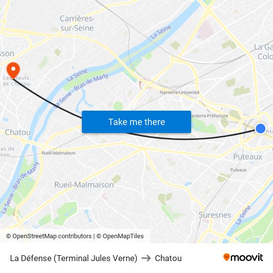 La Défense (Terminal Jules Verne) to Chatou map