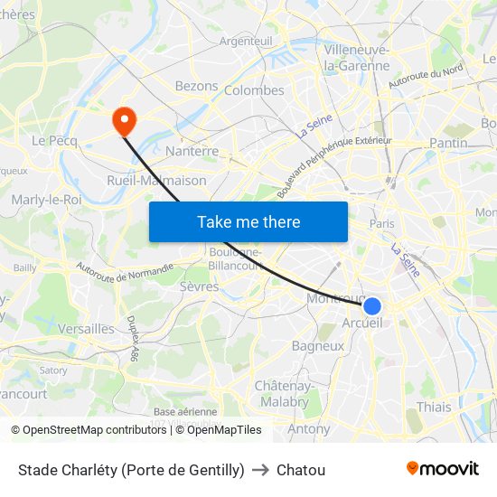 Stade Charléty (Porte de Gentilly) to Chatou map