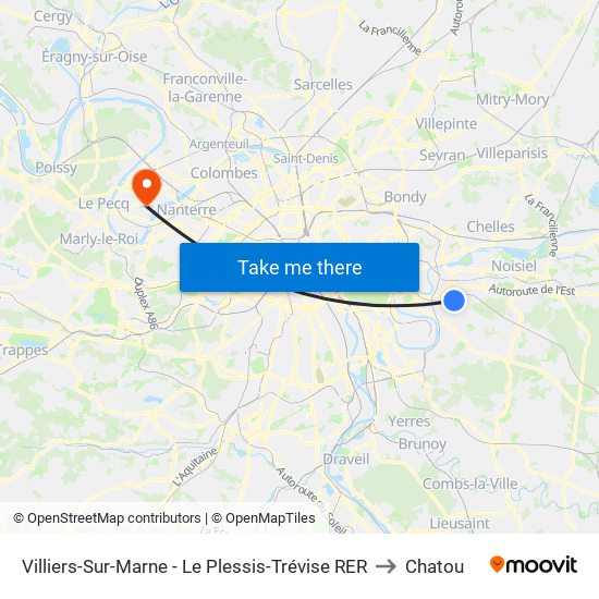 Villiers-Sur-Marne - Le Plessis-Trévise RER to Chatou map