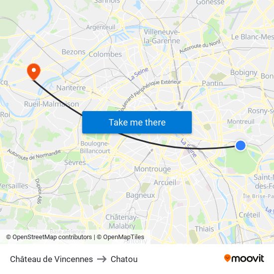 Château de Vincennes to Chatou map