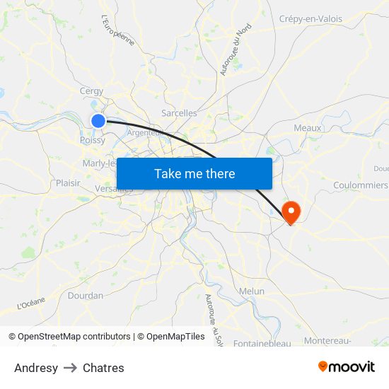 Andresy to Chatres map