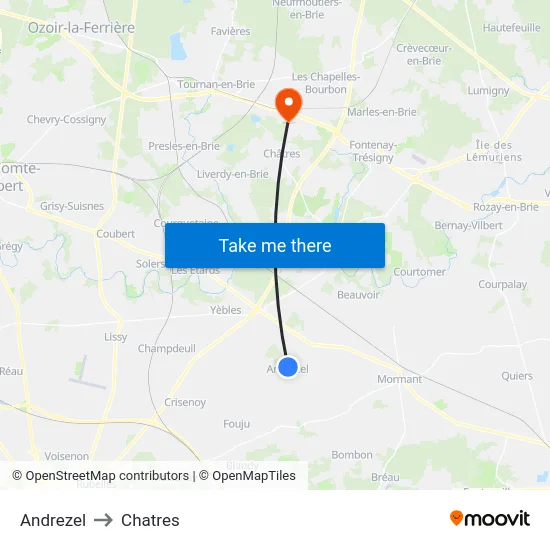 Andrezel to Chatres map
