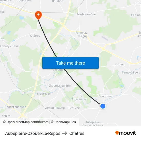 Aubepierre-Ozouer-Le-Repos to Chatres map
