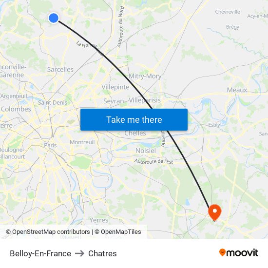 Belloy-En-France to Chatres map