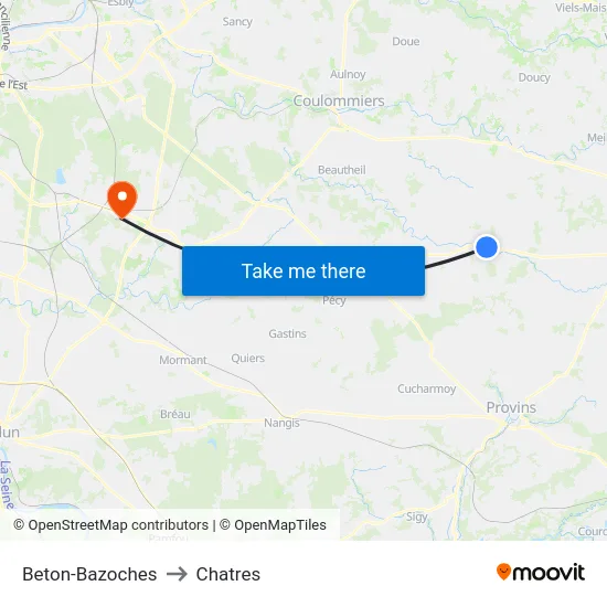 Beton-Bazoches to Chatres map
