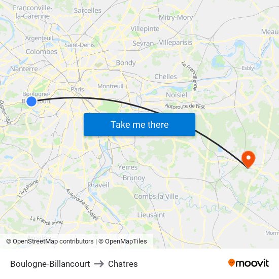 Boulogne-Billancourt to Chatres map