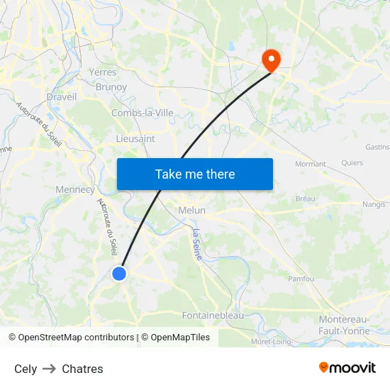 Cely to Chatres map