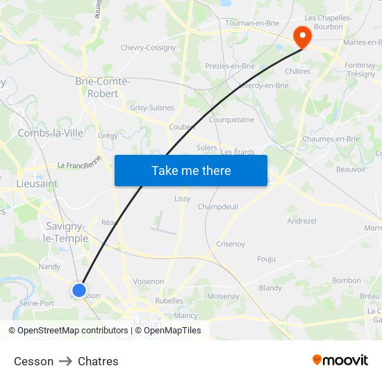 Cesson to Chatres map