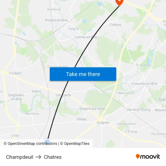 Champdeuil to Chatres map