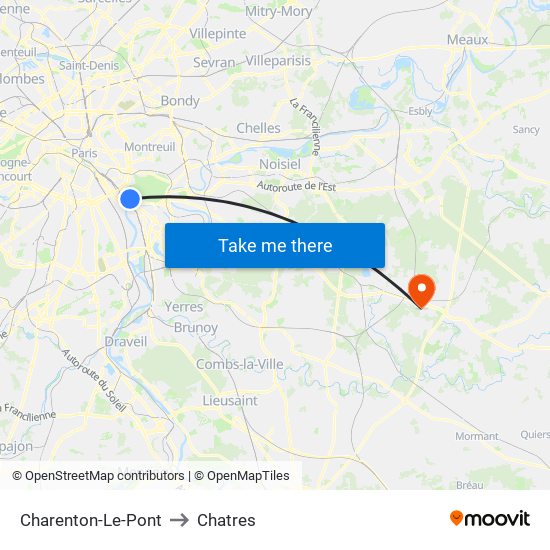 Charenton-Le-Pont to Chatres map